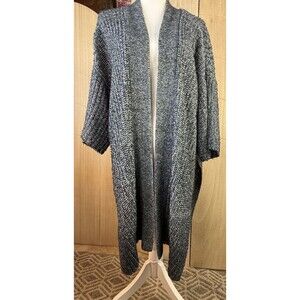 Jones New York Womens L Long Open Front Marled Knit Cardigan‎ Duster Cotton